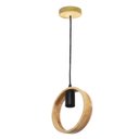 Ver imagem 5 de Lustre Pendente Rústico Redondo em Madeira Tampa Canopla Regulável 1,20m para Teto Fio Pp Bocal Soqu