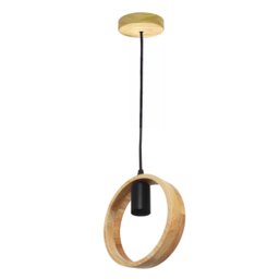 Lustre Pendente Rústico Redondo em Madeira Tampa Canopla Regulável 1,20m para Teto Fio Pp Bocal Soqu - 5