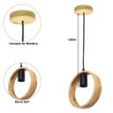 Ver imagem 2 de Lustre Pendente Rústico Redondo em Madeira Tampa Canopla Regulável 1,20m para Teto Fio Pp Bocal Soqu