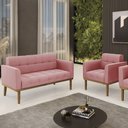 Ver imagem 2 de Sofá Namoradeira e 1 Poltrona Base Madeira Castanho Ana Suede Rosê - Ibiza