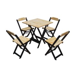Conjunto Dobravel para Bar Mesa 70x70 com 4 Cadeiras Soberando - Natural/preto - 1