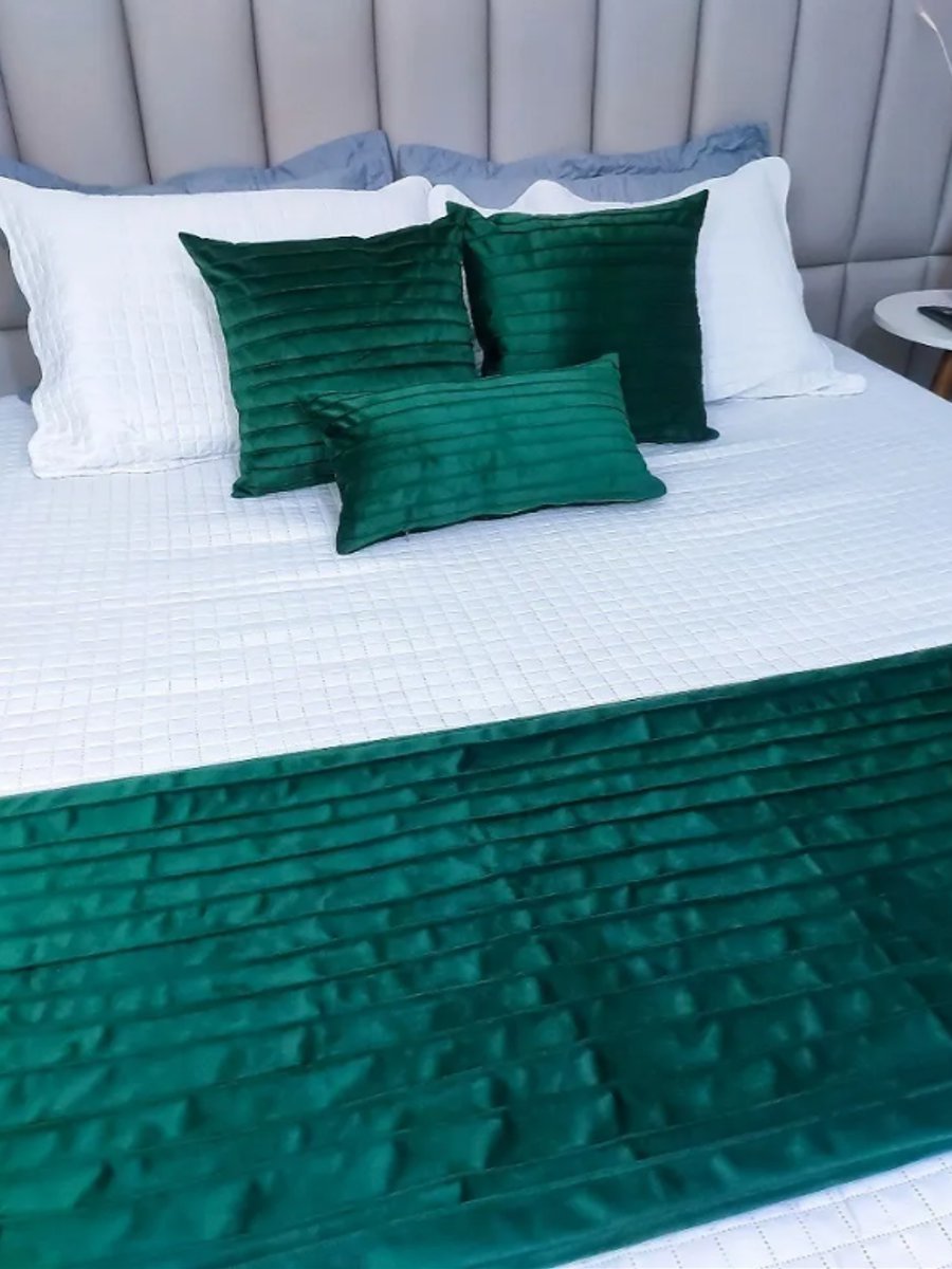 Peseira Drapeada Line Dupla Face em Veludo Verde Escuro Cama King - 4