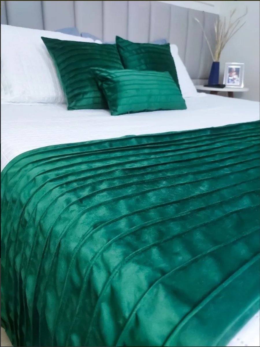 Peseira Drapeada Line Dupla Face em Veludo Verde Escuro Cama King - 5