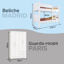 Ver imagem 3 de Kit Quarto Beliche Madrid 2 Camas + Guarda-Roupa Paris 4 Portas 2 Gavetas com 2 Colchões - Branco