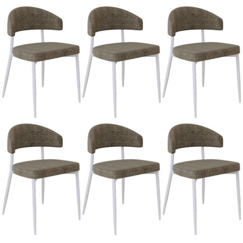 Kit 06 Cadeiras Estofada para Sala de Jantar Serena Branco C01 Linho Lautrec Marrom - Lyam Decor