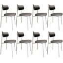 Ver imagem 1 de Kit 08 Cadeiras Estofada para Sala de Jantar Astrid Branco C01 Linho Cinza Courino Preto - Lyam