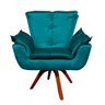 Poltrona Decorativa Giratória Gran Opala Base Madeira Acetinado Azul - 2