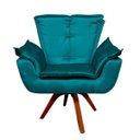 Ver imagem 2 de Poltrona Decorativa Giratória Gran Opala Base Madeira Acetinado Azul