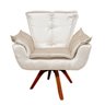 Poltrona Decorativa Giratória Gran Opala Base Madeira Acetinado Bege - 2