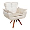 Poltrona Decorativa Giratória Gran Opala Base Madeira Acetinado Bege - 1