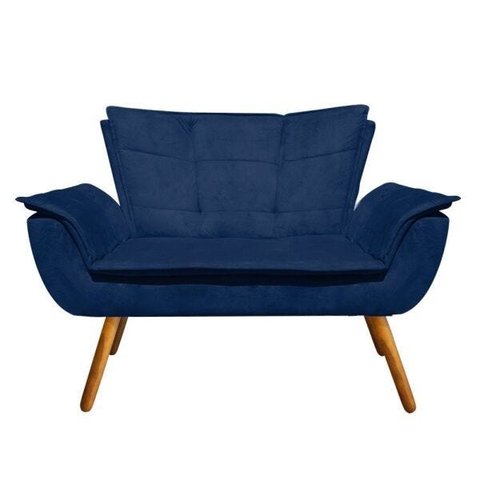 Sofá Retrô Namoradeira Opala Suede Azul Marinho
