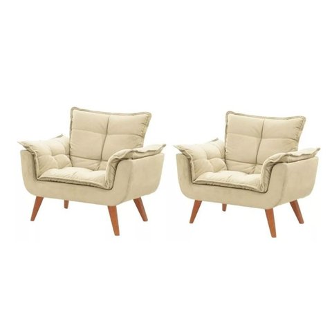 Kit 2 Poltronas Opala Bege Suede - Atual Shop