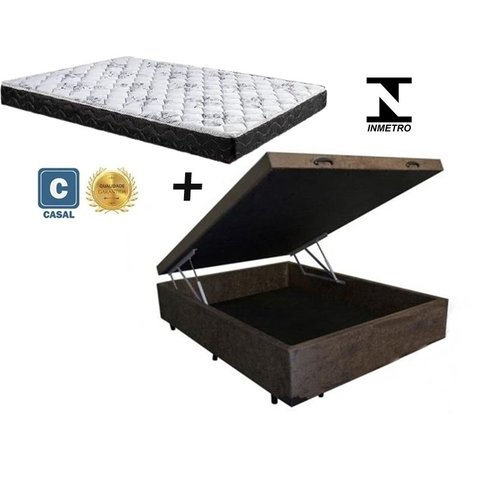 Cama Box Baú Casal Conforto Suede Marrom + Colchão Casal Conforto Espuma D33 14x138x188
