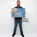 Ver imagem 2 de Quadro Decorativo em Canvas Abstrato Mármore Azul Oceano TaColado Moldura Flutuante 4,5cm Freijó 60