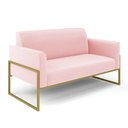 Ver imagem 3 de Sofá Namoradeira com 2 Poltronas Base Industrial Alta Dourado Marisa Suede Rosa Bebê D03 - D’Rossi D