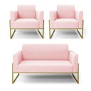 Ver imagem 1 de Sofá Namoradeira com 2 Poltronas Base Industrial Alta Dourado Marisa Suede Rosa Bebê D03 - D’Rossi D