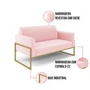 Ver imagem 6 de Sofá Namoradeira com 2 Poltronas Base Industrial Alta Dourado Marisa Suede Rosa Bebê D03 - D’Rossi D