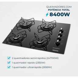 Cooktop a Gás, 4 Bocas, Mondial, Preto/inox, Bivolt - Ctg-01 - 2