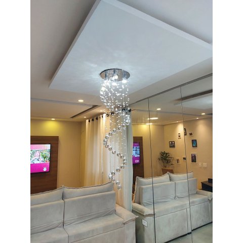 Lustre de Cristal para Recepção Base Inox 30cm de Diâmetro:110v/220v/1,20m