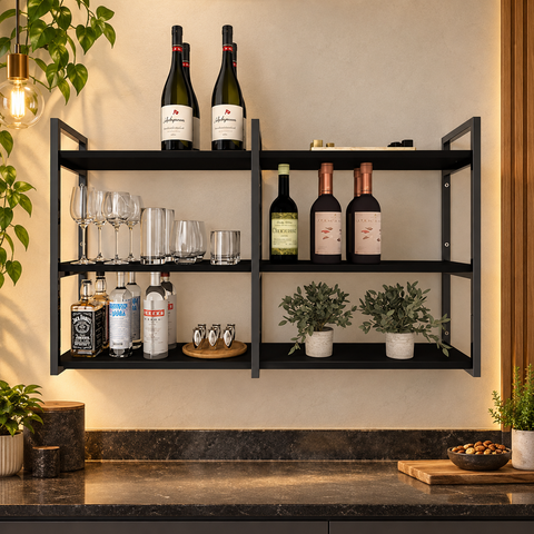 Aparador Prateleira Industrial Sala Barzinho Preto Bar Adega Moderno Suspenso Madeira Buffet
