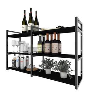 Aparador Prateleira Industrial Sala Barzinho Preto Bar Adega Moderno Suspenso Madeira Buffet