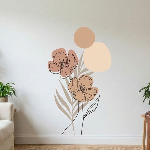 Adesivo Floral Boho Marrom Estilo Nórdico 70x120 Minimalista Abstrato