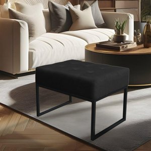 Kit 02 Puffs Lisa Suede Base Metálica Industrial Preto - Pallazio Cor Preto