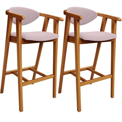 Kit 02 Banquetas Alta Para Cozinha Bancada Bar Sala de Jantar Fixa Cecília L02 Suede Rosê - Lyam Dec
