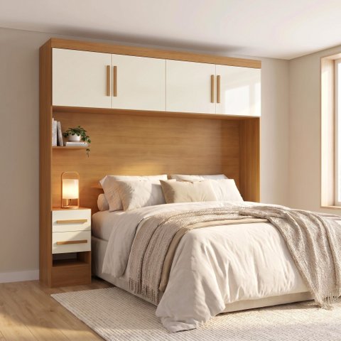Ponte Aérea Modular Casal com 2 Gavetas 100% MDF Smart Cinamomo/Off White