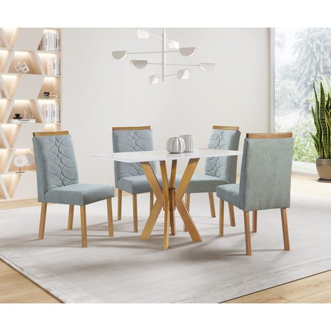 Sala de Jantar com Vidro 4 Cadeiras 1,20x0,90m - Andria - Art Salas
