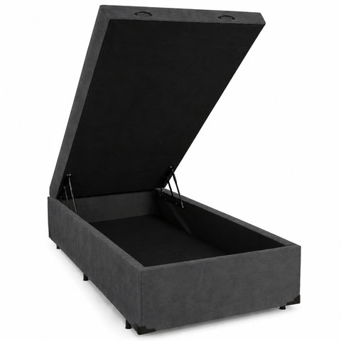 Mini Cama Box Baú Suede Cinza Chumbo 70x150cm - Genki Kenko Colchões