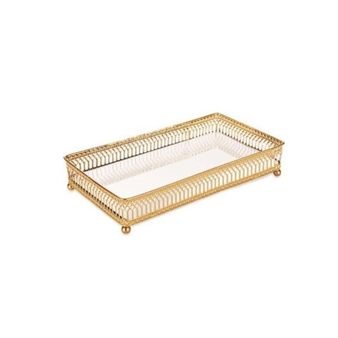 Bandeja Espelhada Retangular em Metal 24x12,5cm Mart Dourado