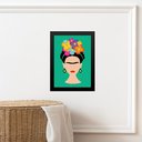 Ver imagem 1 de Quadro Decorativo Frida com Flores- Verde Água 24x18cm - com Vidro:moldura Preta