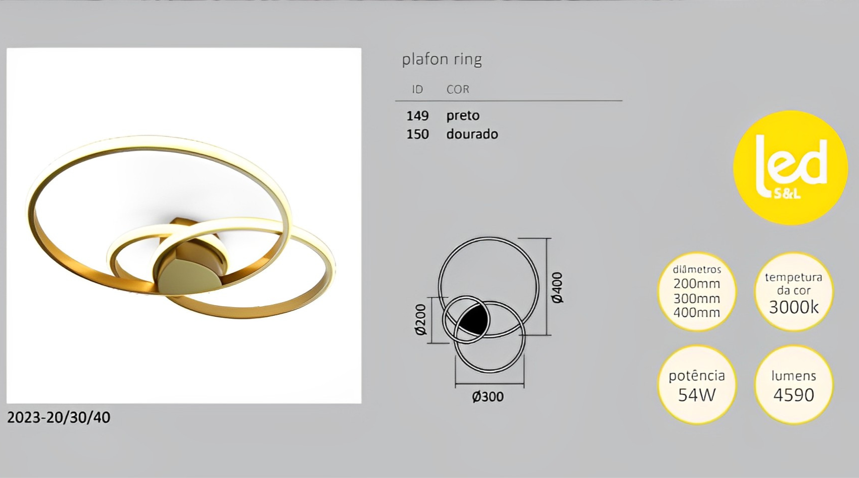 Plafon Arco Ring Anel Triplo Dourado Led 3000k Dourado SL Importações - 3