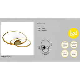 Plafon Arco Ring Anel Triplo Dourado Led 3000k Dourado SL Importações - 3