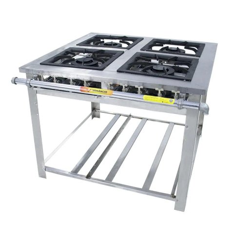Fogão Industrial Venâncio Maxi Inox 4 Bocas 40x40 Duplas Baixa Pressão MI4