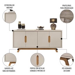 Balcão Buffet para Sala de Jantar 4 Portas 180cm Denie D04 Freijó/off White - Mpozenato - 3