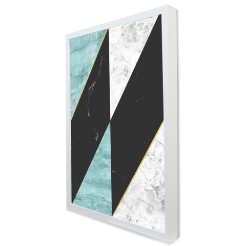 Quadro Decorativo Caixa Geométrico Mármore Delux Tacolado Moldura Caixa Alta 4,5cm Madeira sem Vidro