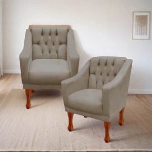Kit 02 Poltronas Decorativa Resistente Grécia - Dritex:suede Cappuccino