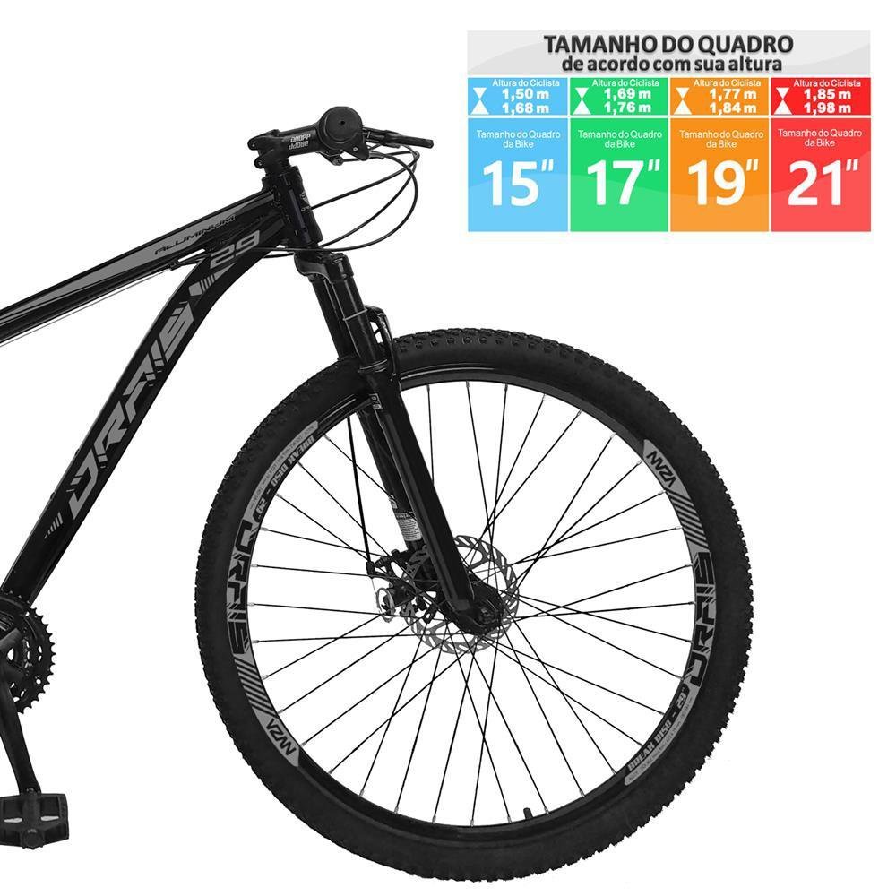 Bicicleta Aro 29 Drais 21v MTB Aluminun Câmbio Shimano Preto/Cinza 17" - 289 - 3