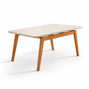 Ver imagem 1 de Mesa de Jantar Retangular 120x80cm Pés em Madeira Maciça:Tampo Off White/Vidro