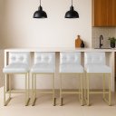 Ver imagem 1 de Banqueta Cozinha Alta com Encosto Industrial Kit 4 Champanhe Lirina Pu Branco C05 - D’Rossi