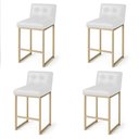 Ver imagem 2 de Banqueta Cozinha Alta com Encosto Industrial Kit 4 Champanhe Lirina Pu Branco C05 - D’Rossi