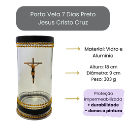 Porta Vela 7 Dias 18 Cm Jesus Cristo Cruz Vidro e Alumínio - 5