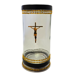 Porta Vela 7 Dias 18 Cm Jesus Cristo Cruz Vidro e Alumínio - 1