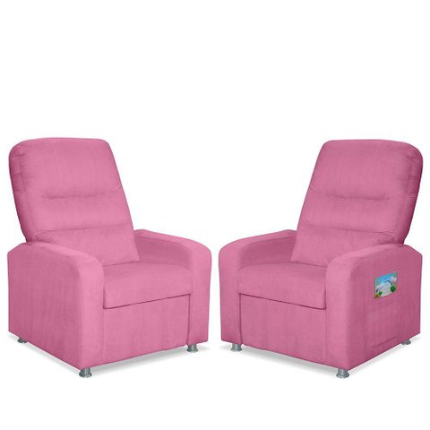 Kit 02 Poltrona do Papai Reclinável Confortável Suede Rosê