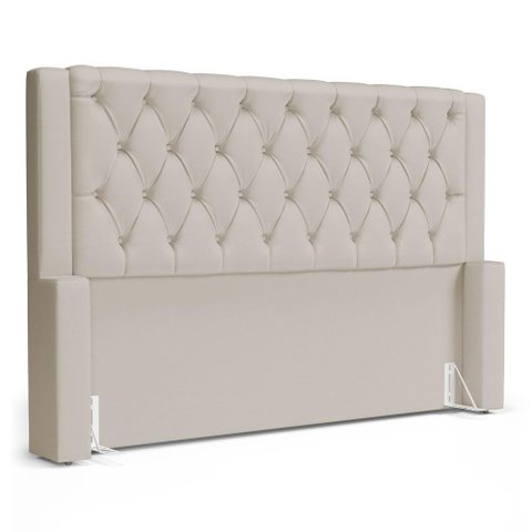 Cabeceira Atena para Cama Box Casal Padrão 140cm Capitonê com Frame Suede Bege Claro - Desk Design