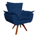 Ver imagem 1 de Poltrona Decorativa Giratória Gran Opala Base Madeira Suede Azul Marinho