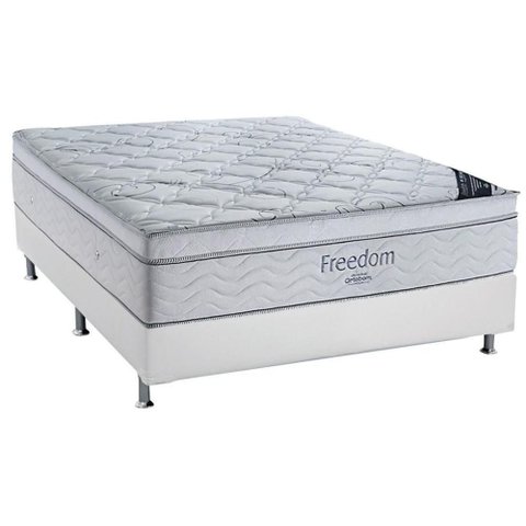 Cama Box Casal: Colchão Molas Superpocket Ensacadas Ortobom Freedom + Base Crc Courano White (