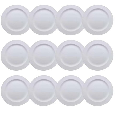 Jogo C/ 12 Pratos Plásticos de Sobremesa Brancos Duros